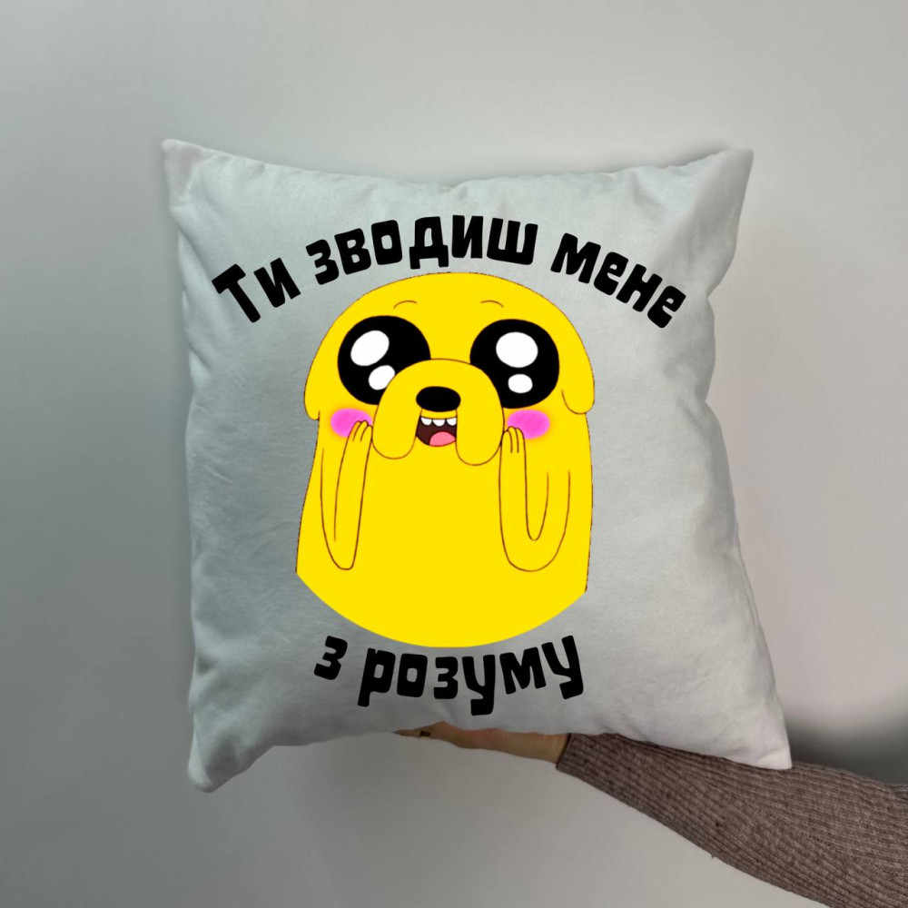Подушка с принтом плюшевая Ты сводишь меня с ума, белая 45х45 (1869)