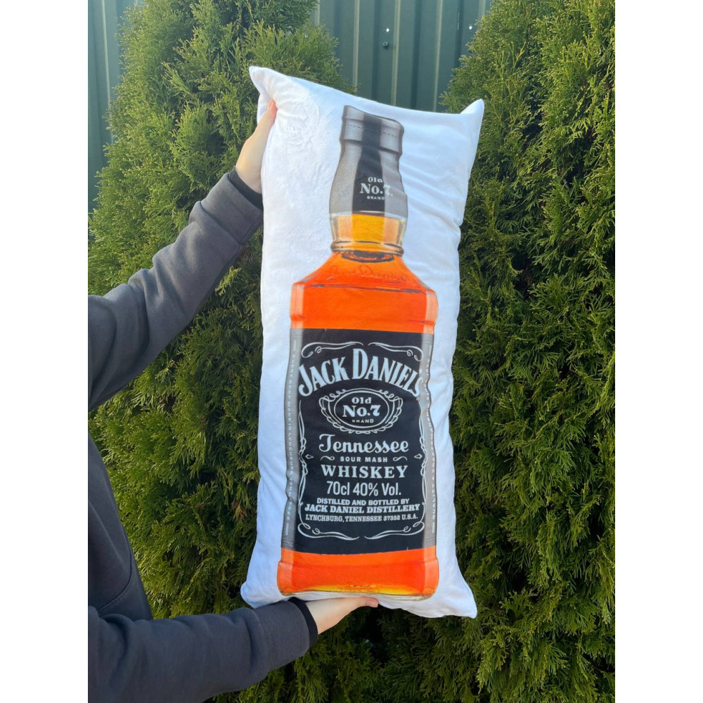 Подушка с принтом плюшевая Jack daniels, белая 35х75 (2129)