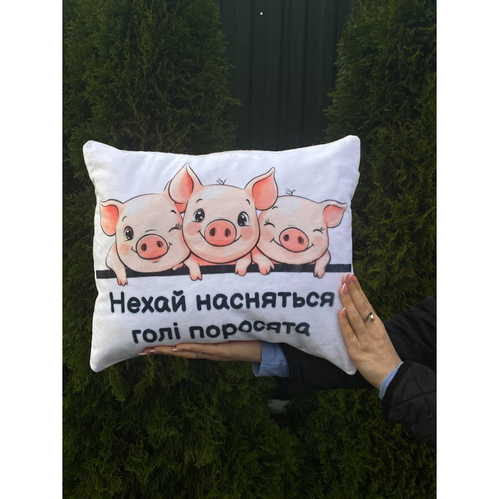 Подушка с принтом плюшевая Пусть наснятся голые поросята, белая 35х45 (2168)