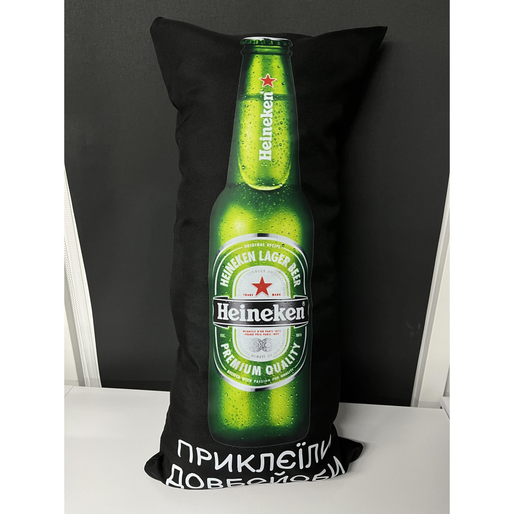 Подушка с принтом габардиновая Нeineken, черная 35х75 (2332)