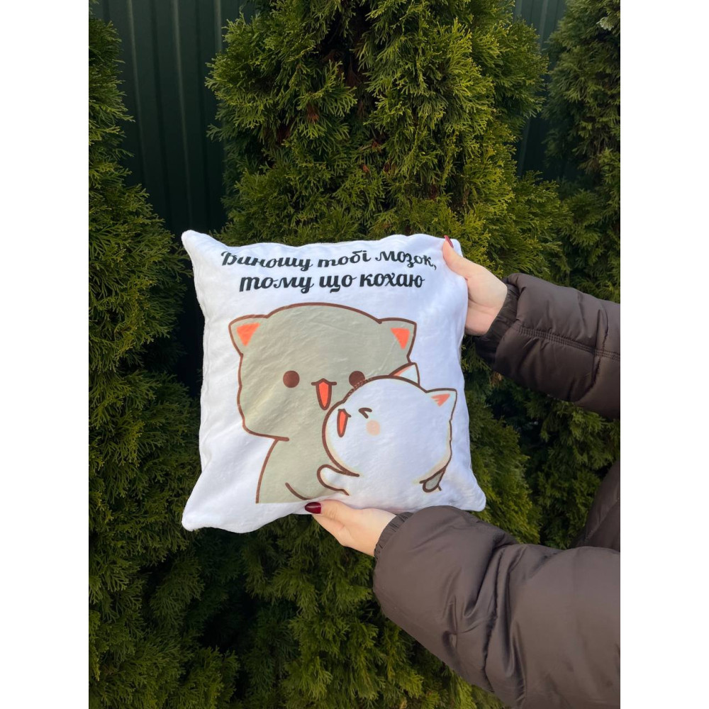 Подушка з принтом плюшева Тому що кохаю, біла 35х35 (2445)
