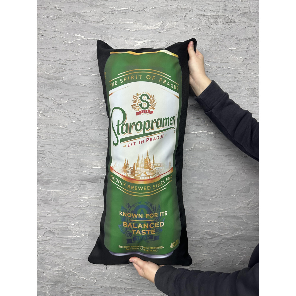 Подушка с принтом габардиновая Staropramen, черная 35х75 (2483)
