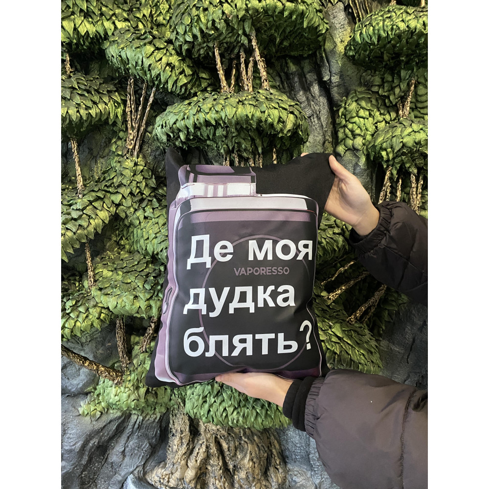 Подушка с принтом габардиновая Где моя дудка, черная 35х45 (2514)