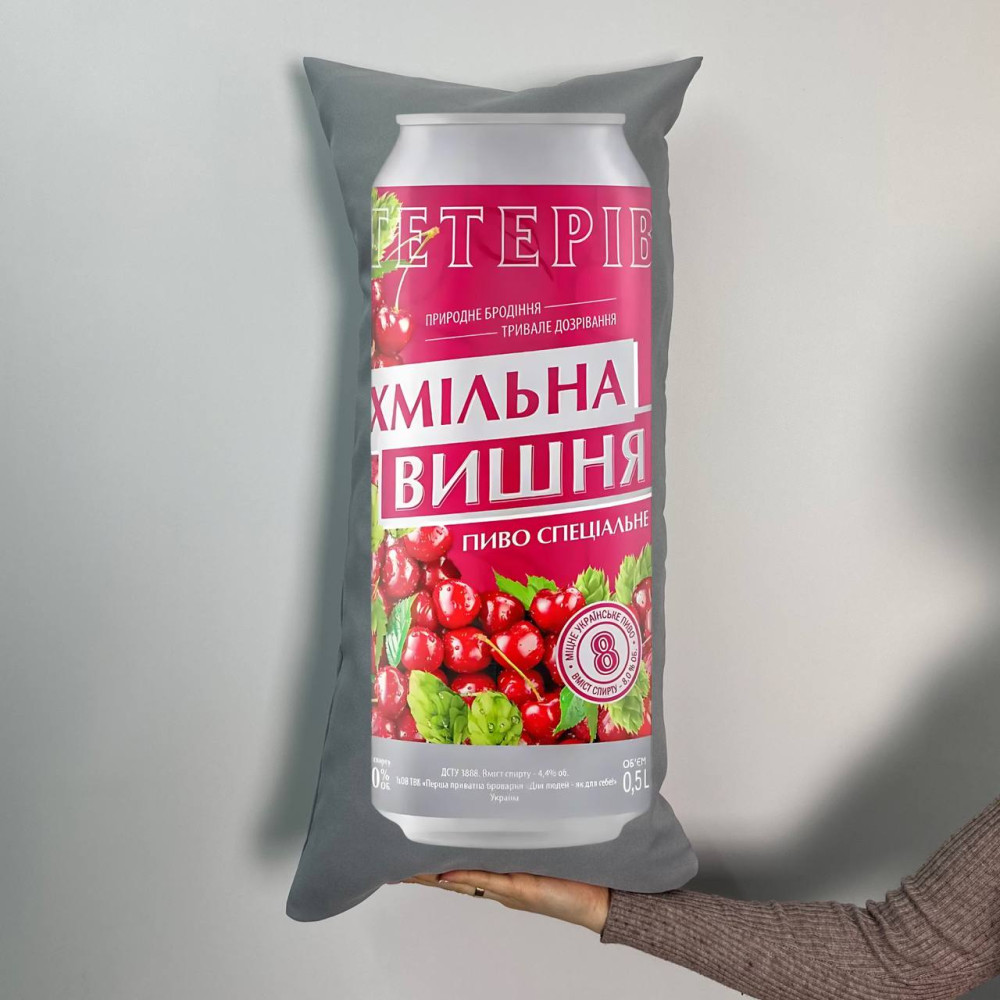 Подушка с принтом габардиновая Хмельная Вишня, серая 35х75 (479)