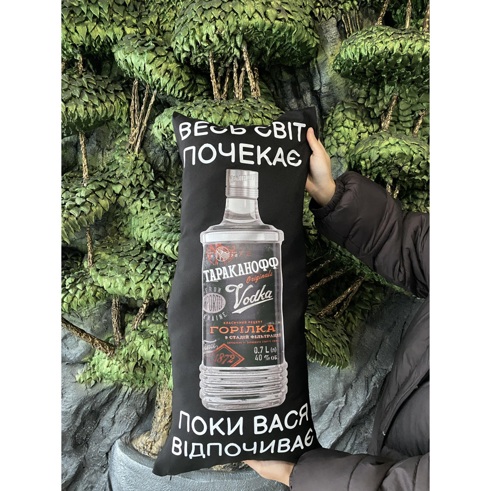 Подушка с принтом габардиновая для Васи, черная 35х75 (2540)