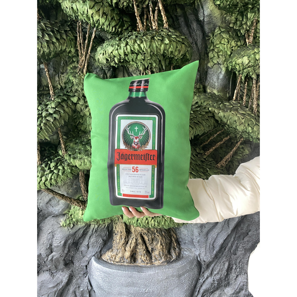 Подушка с принтом габардиновая Jagermeister, зеленая 35х45 (2550)
