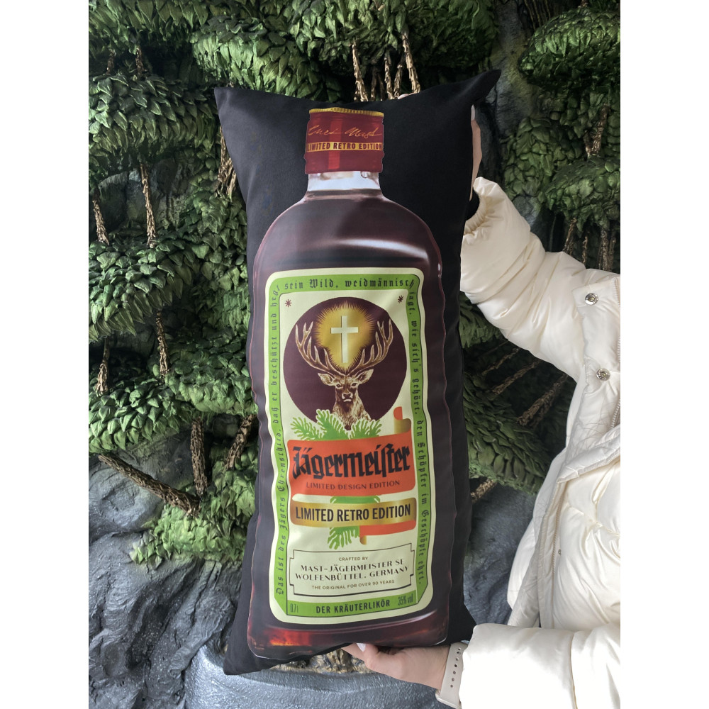 Подушка с принтом габардиновая Jagermeister, черная 35х75 (2553)