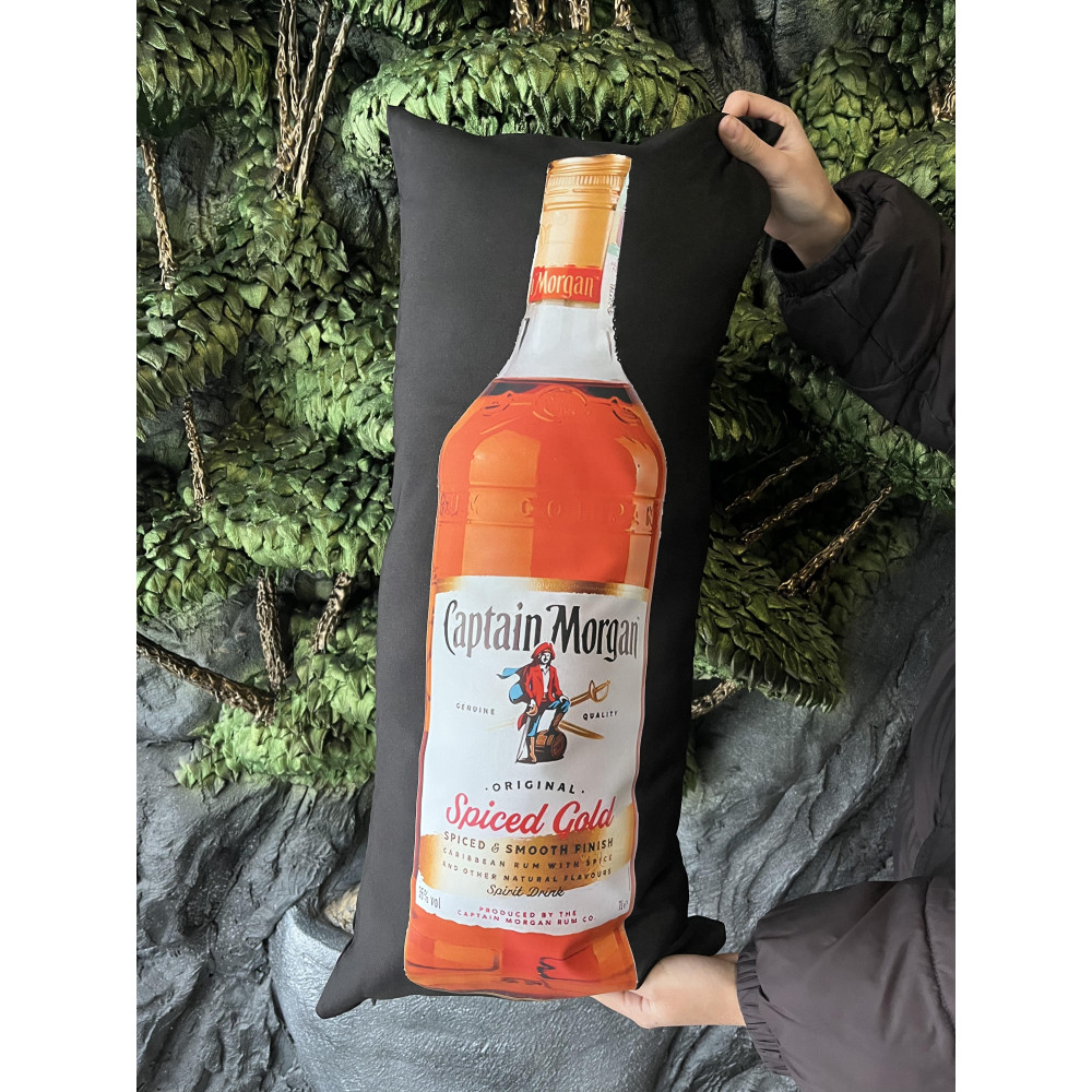 Подушка с принтом габардиновая Captain Morgan Spised cold, черная 35х75 (2561)