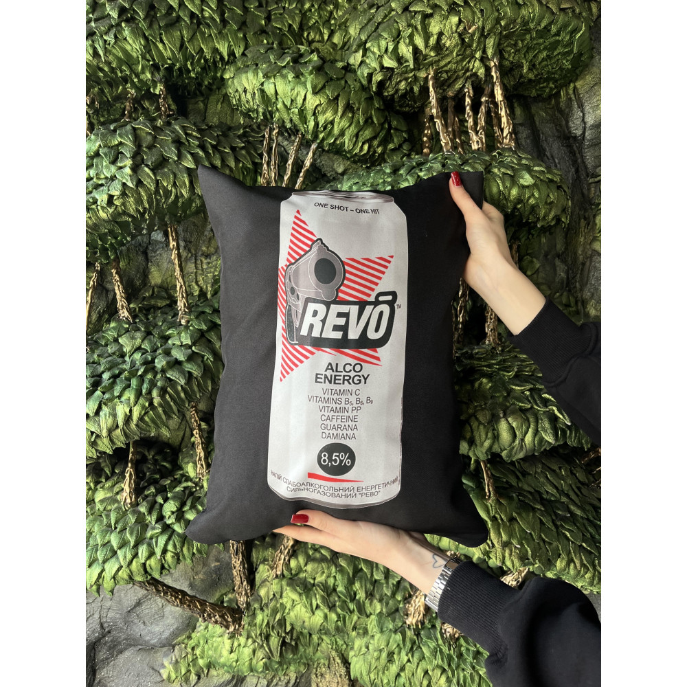 Подушка с принтом габардиновая Revo, черная 35х45 (2600)