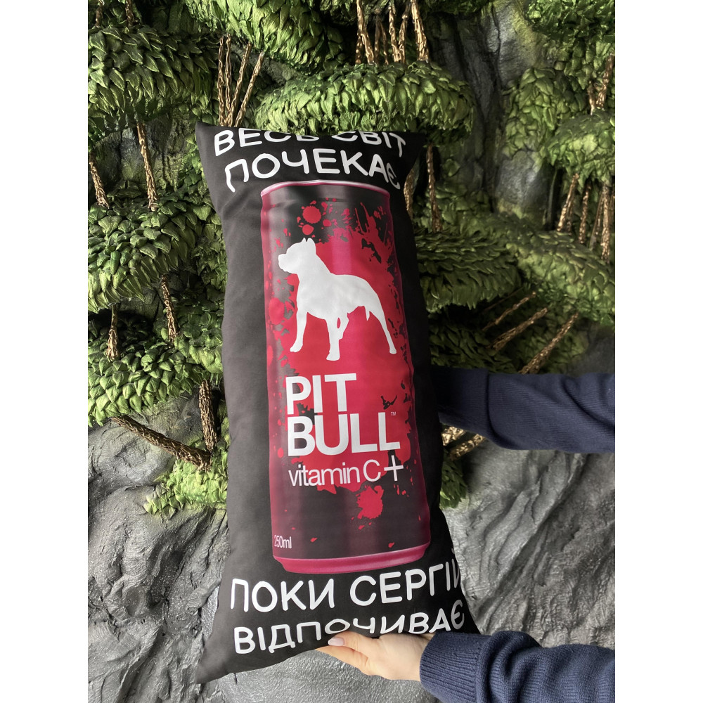Подушка с принтом габардиновая PIT BULL для Сергея, черная 35х75 (2608)
