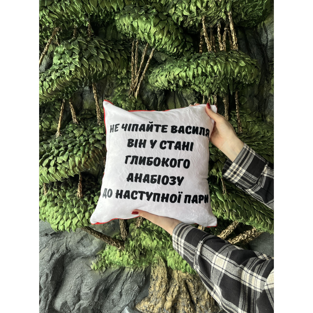 Подушка с принтом плюшевая Не трогайте Василия 35х35 (2619)