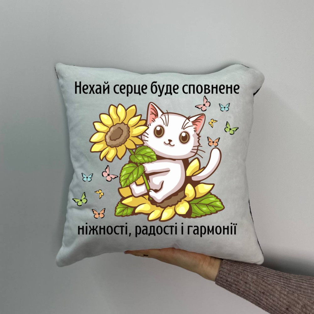 Подушка с принтом плюшевая Котик, 35х35 (790)