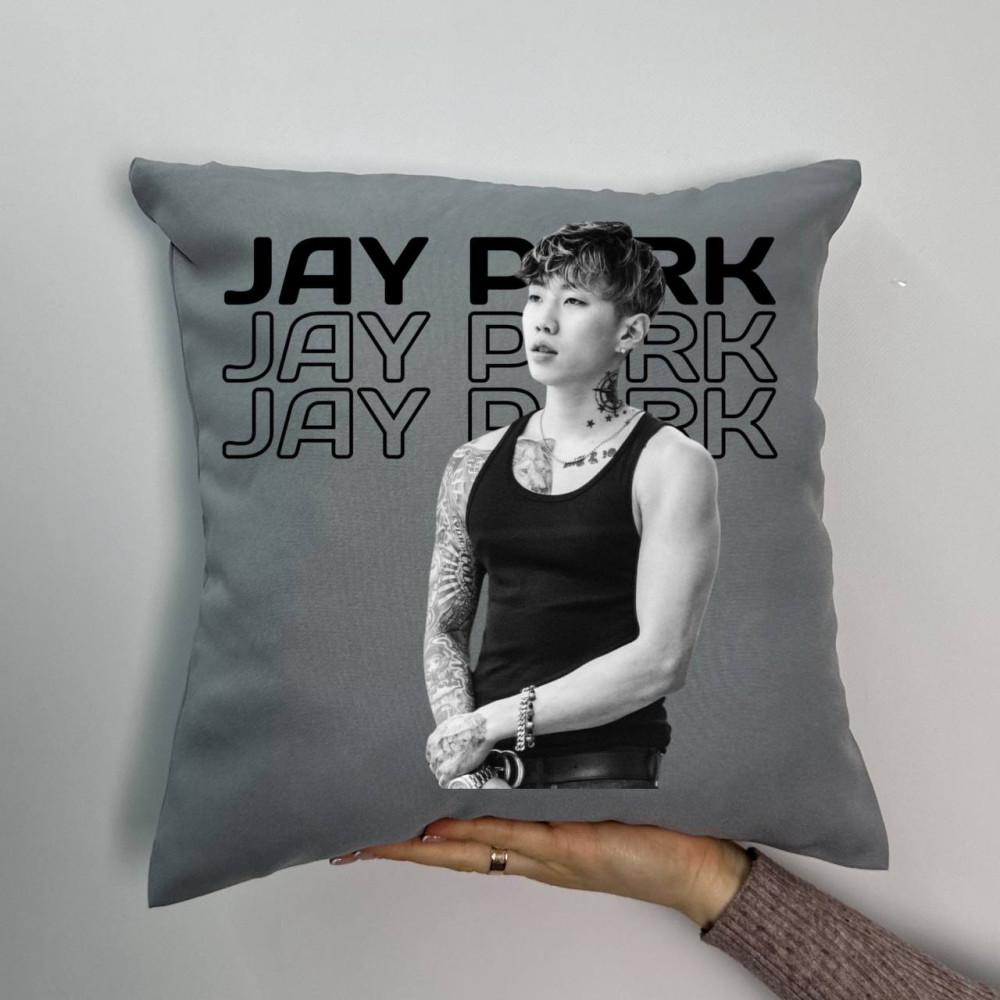 Подушка с принтом габардиновая Jay Park, серая 35х35 (894)