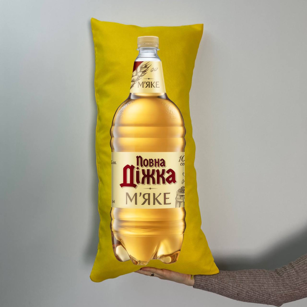 Подушка с принтом габардиновая Полная бочка мягкая, желтая 35х75 (677)